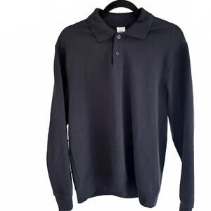 ZARA Men's Navy Long Sleeve Texture Jacquard Polo Shirt - Small